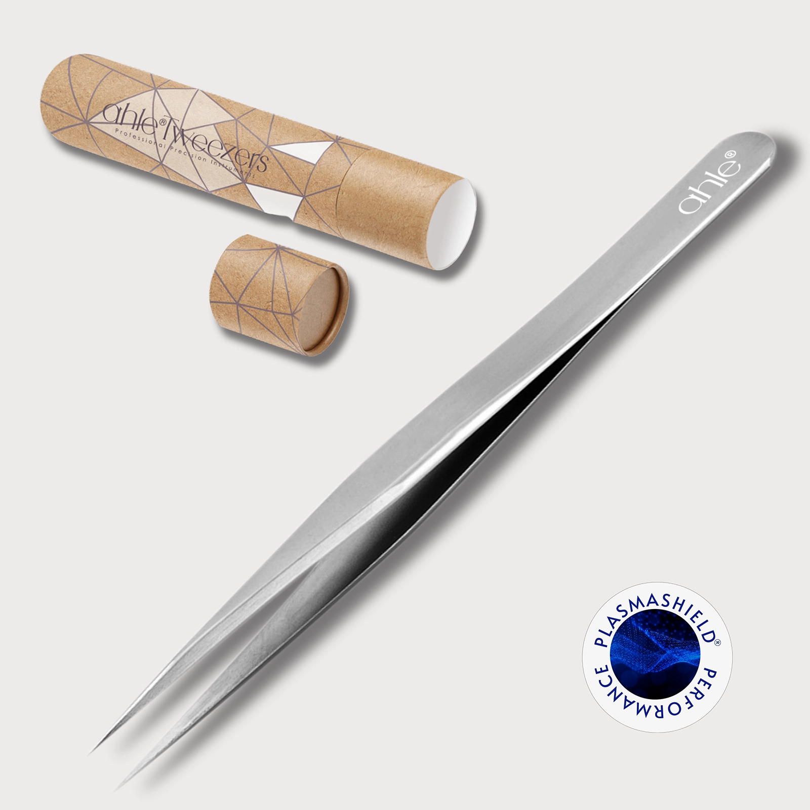 Professional stainless steel tweezers with tube for sensitive skin and surgical precision.