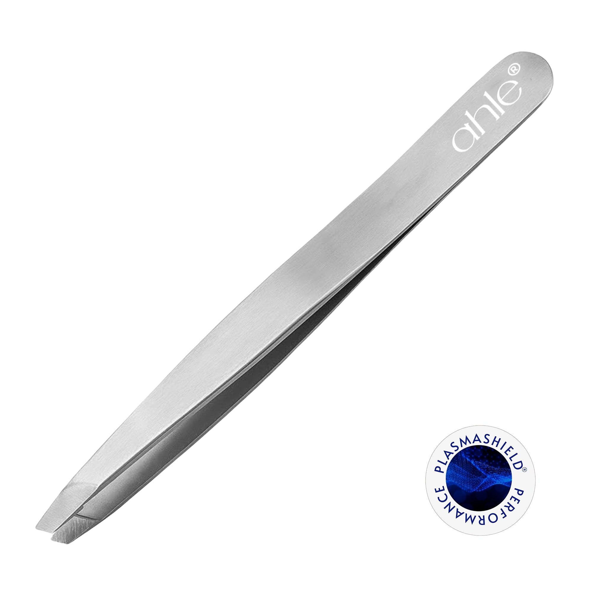 Slanted tweezers for eyelash extensions shown with eye tweezers for precise eyebrow shaping or grooming needs.