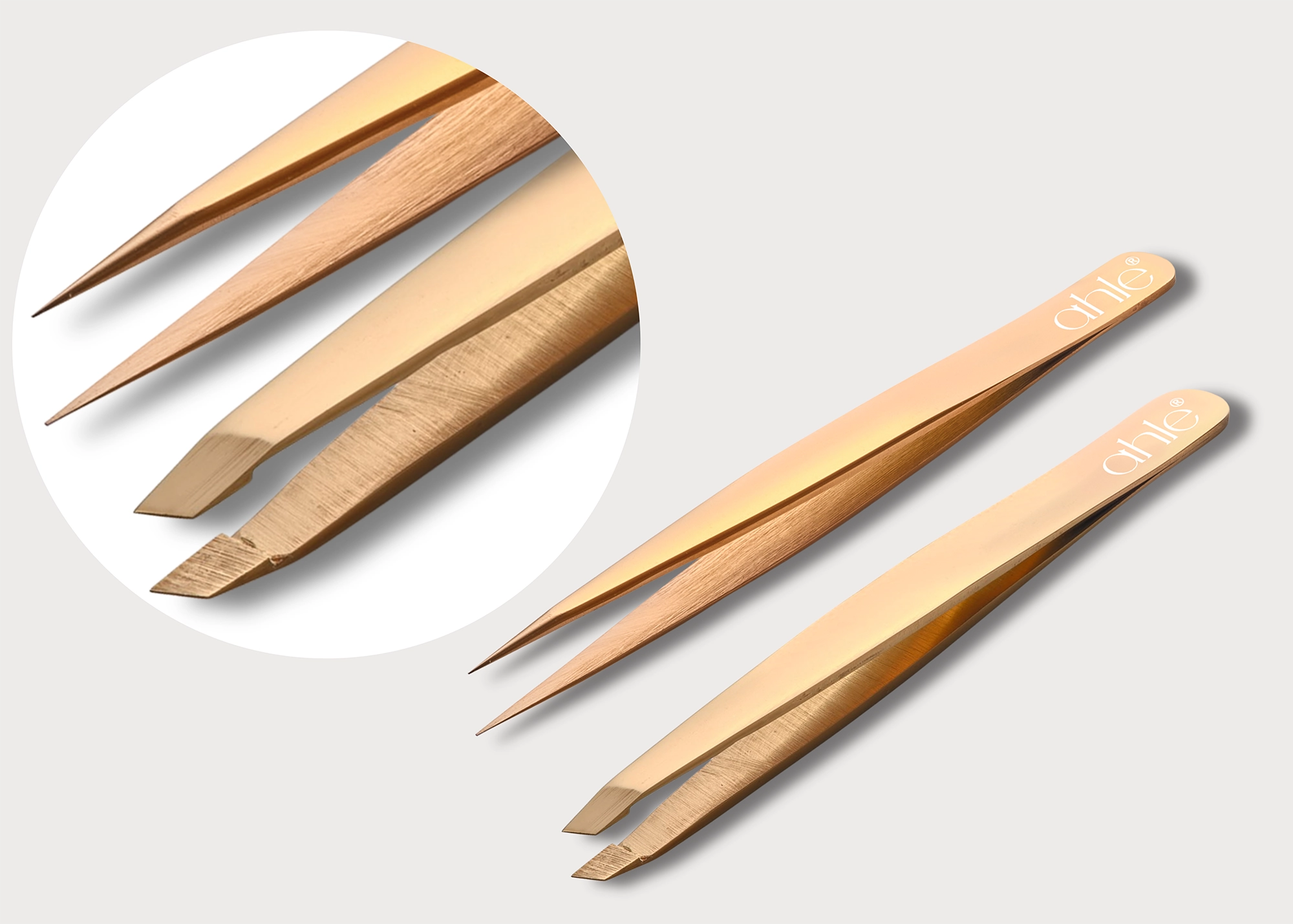 Close-up of tweezer set tips aligning perfectly for maximum precision