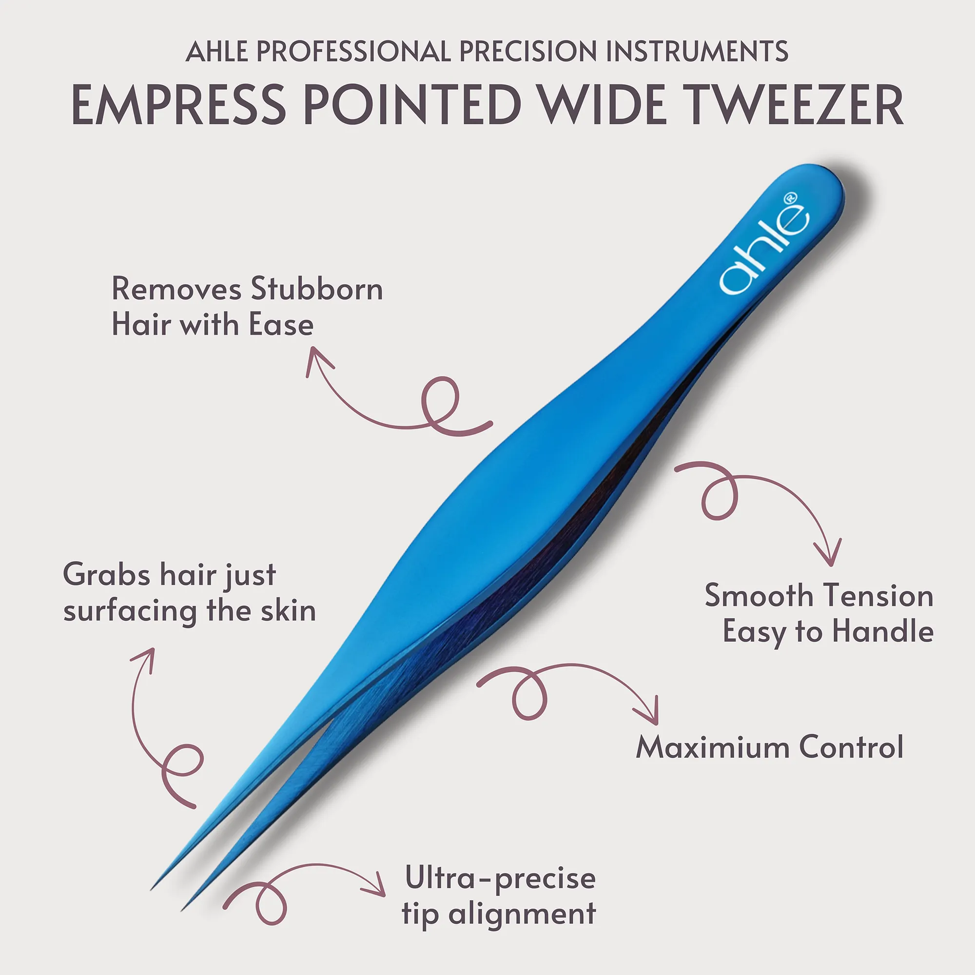 Pointed Tweezer with Wide Grip for ultimate control. Infographic 